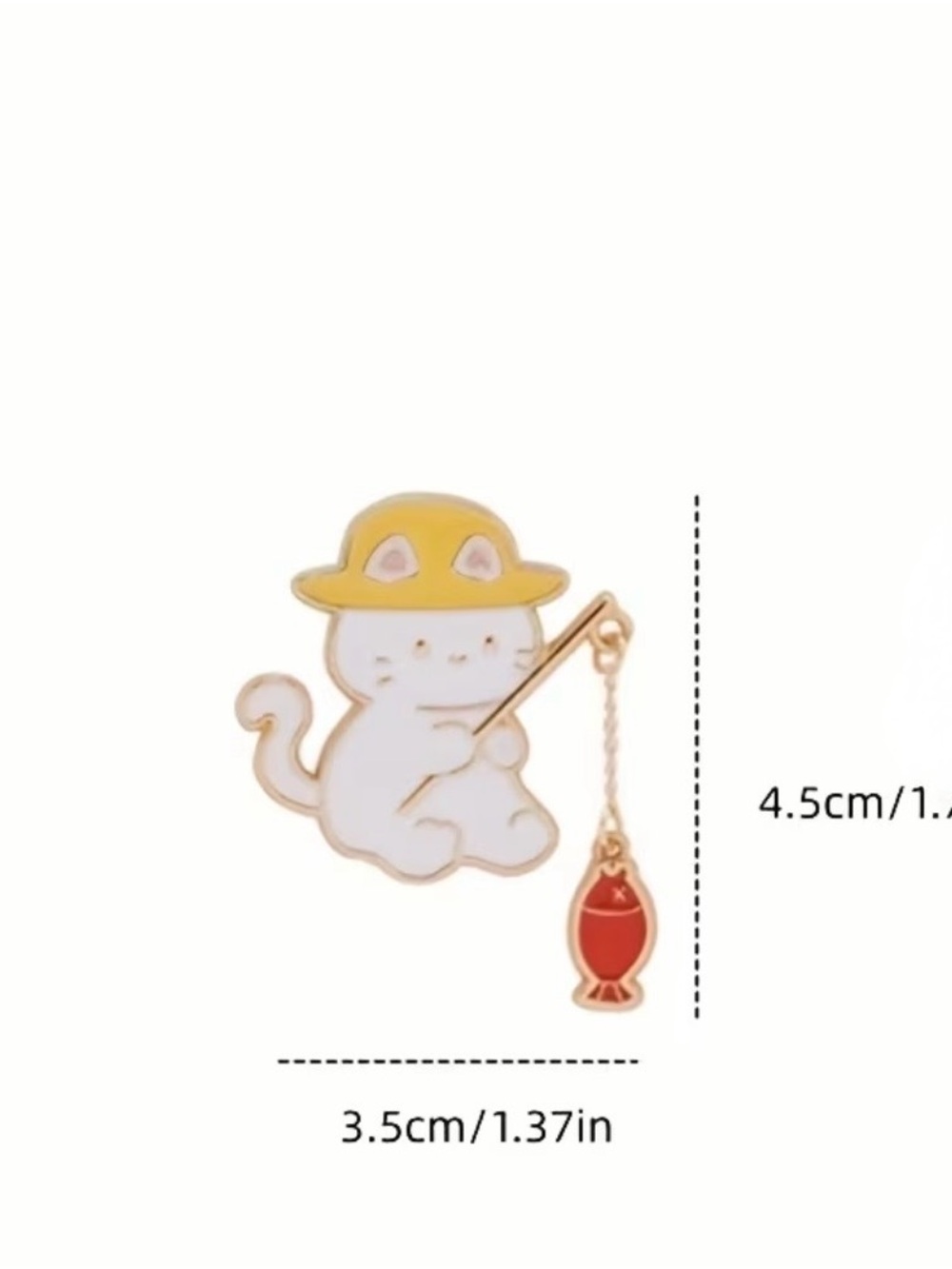 Cute Cat Enamel Pin Brooch with Red Fish - Picture 3 of 4